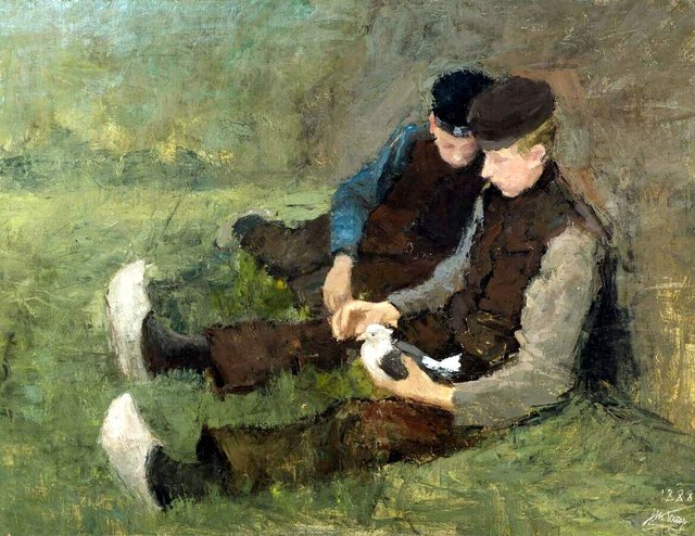 Jongens met duif by Jan Toorop