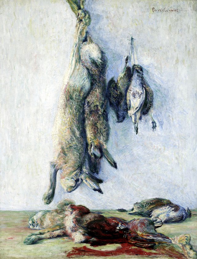 Hares and partridges. by Józef Pankiewicz