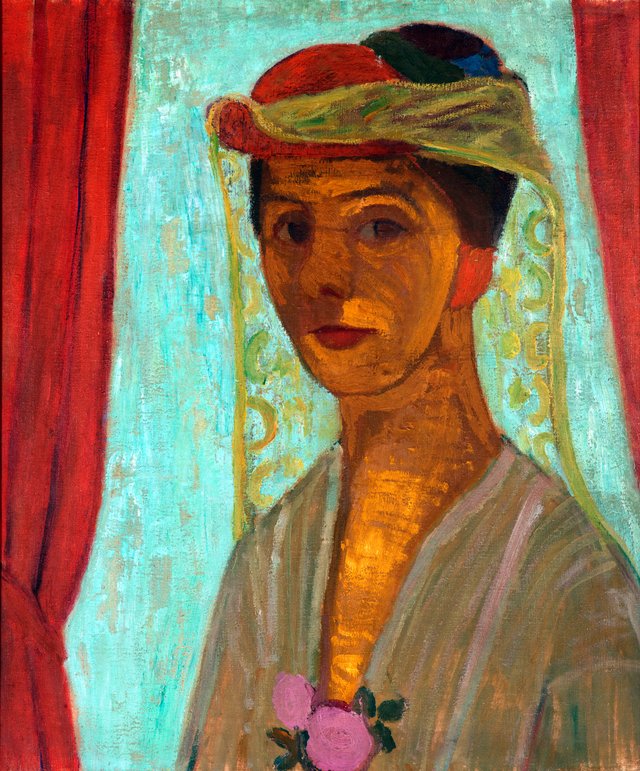 Self-portrait with hat and veil by Paula Modersohn-Becker