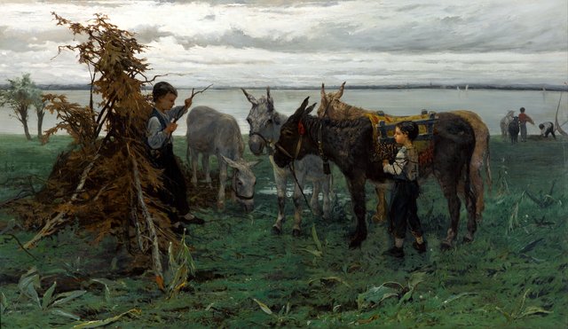 Boys herding donkeys by Willem Maris