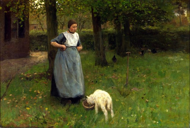 Woman from Laren with lamb by Anton Mauve
