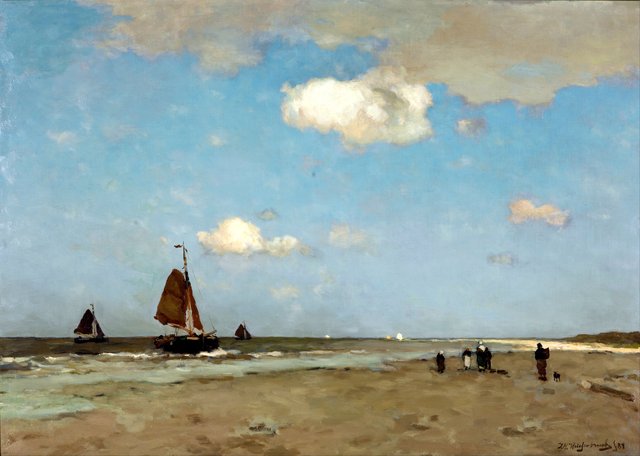 Beach scene by Johan Hendrik Weissenbruch