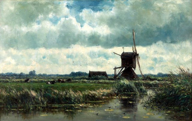 Polder landscape with windmill near Abcoude by Willem Roelofs