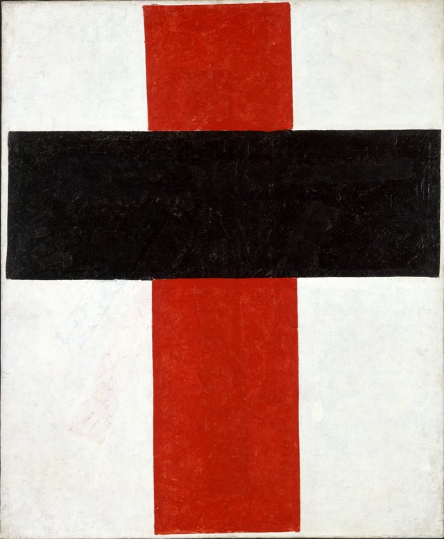 Hieratic Suprematist Cross (large cross in black over red on white) by Kazimir Malevich