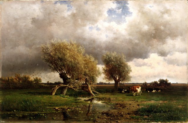 Cows under trees by Willem Roelofs