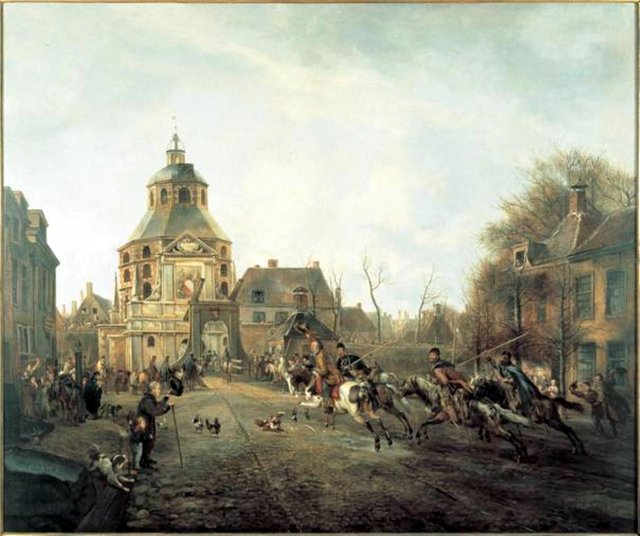 De aankomst van de kozakken in Utrecht in 1813 by Pieter Gerardus van Os
