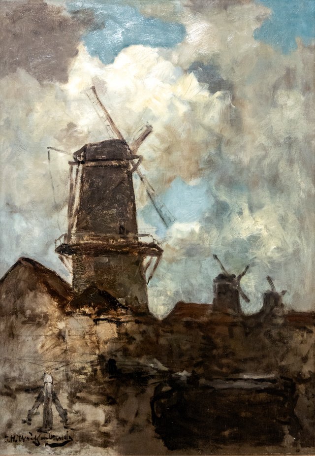 View of Three mills by Johan Hendrik Weissenbruch