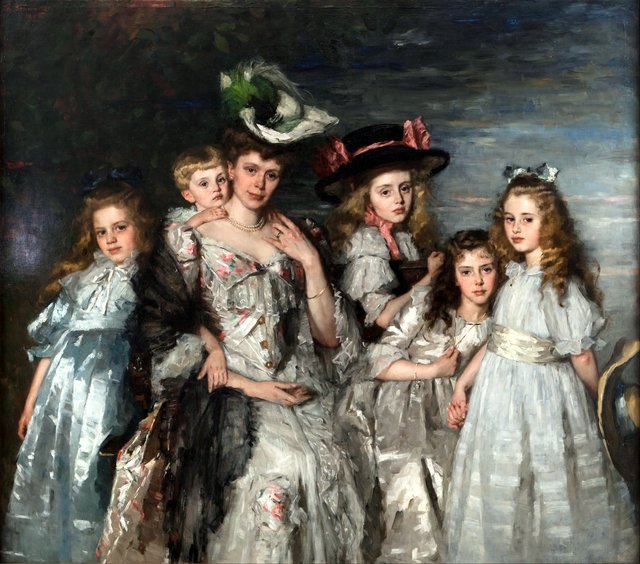 Portrait of Mrs.  A.G.M. van Ogtrop-Hanlo (1871-1944) and her five children by Thérèse Schwartze