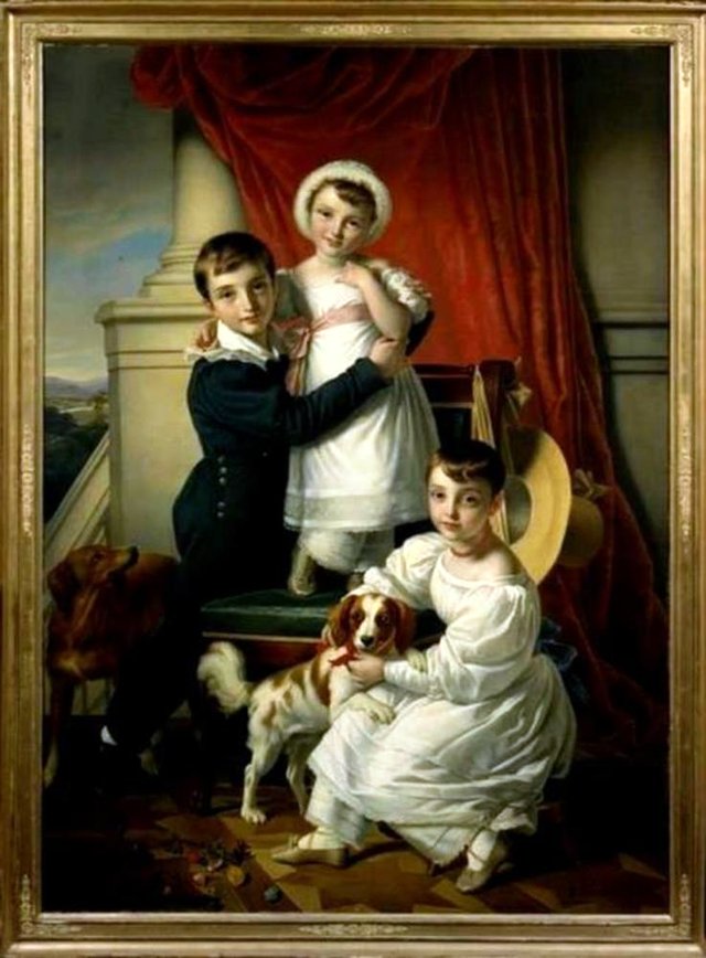 Portrait of Otto d'Aumale van Romondt (1822-1883), Suzanna Cornelia Frederika van Romondt (1825-1899) and Wilhelmina Anna van Romondt (1827-1892) by Cornelis Kruseman