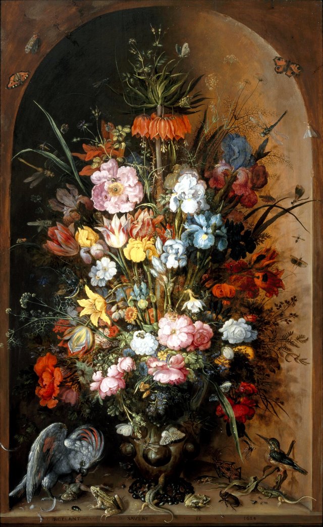 Large flower piece with Kaiser's crown by Roelant Savery