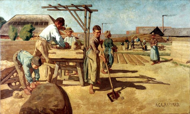 Arbeiders op de steenbakkerij Ruimzicht by Anthon van Rappard