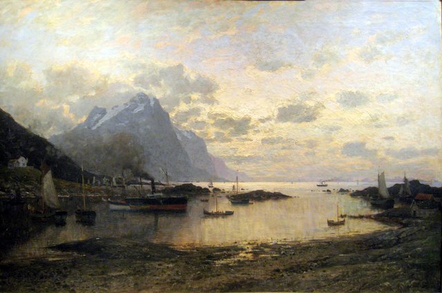 Arrival of the Mail Steamer at Lofoten by Adelsteen Normann