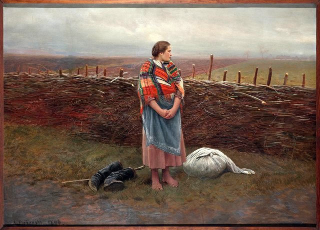 Homeless (Country girl at the fence). by Antoni Piotrowski