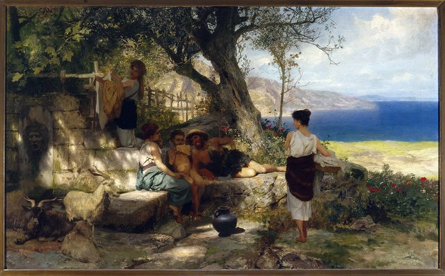 Merry company by the spring. by Henryk Siemiradzki