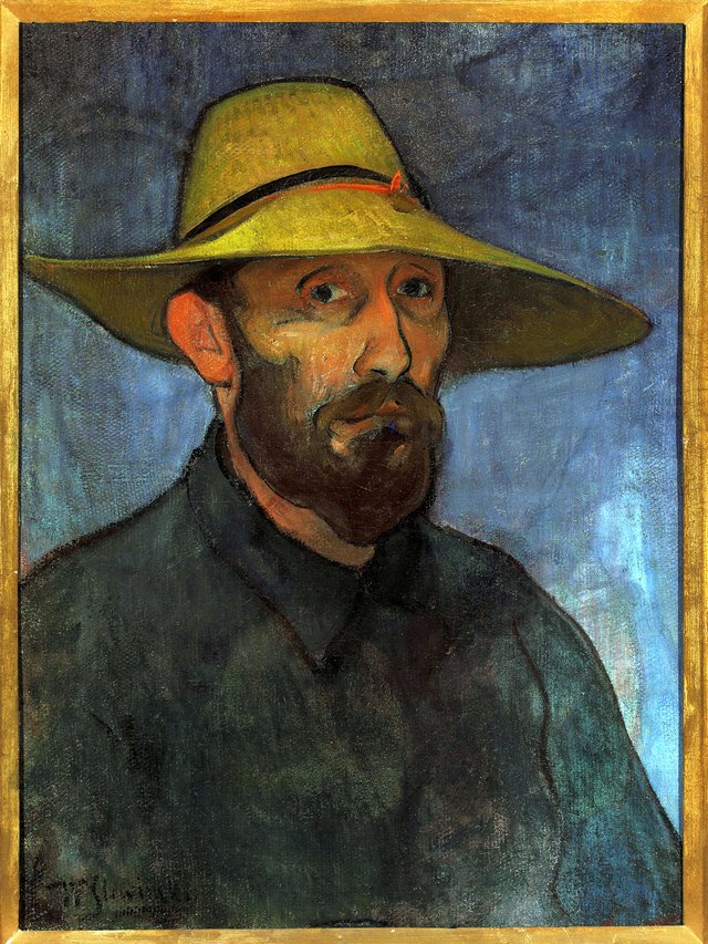 Self-portrait in a straw hat. by Władysław Ślewiński