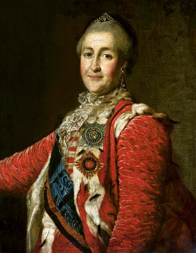 Portrait of Catherine II of Russia in red dress. by Dmitry Levitzky