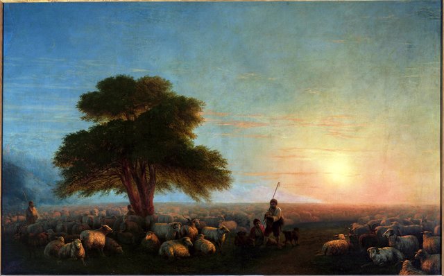 Shepherds with a flock of sheep. by Ivan Aivazovsky