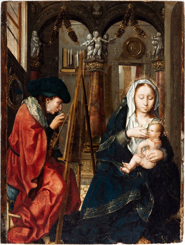 Saint Luke painting the Virgin by Master of the Holy Blood
