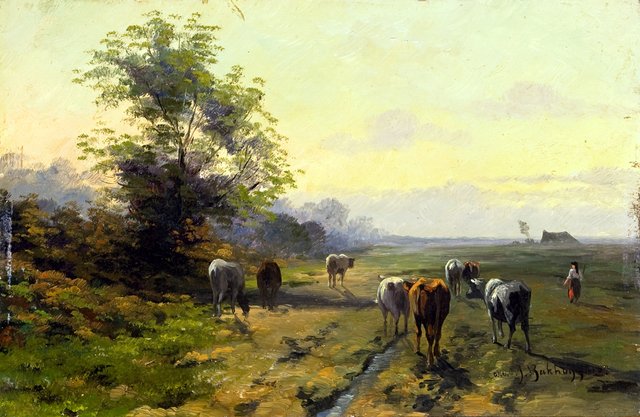 Vee op landweg by Hendrik van de Sande Bakhuyzen