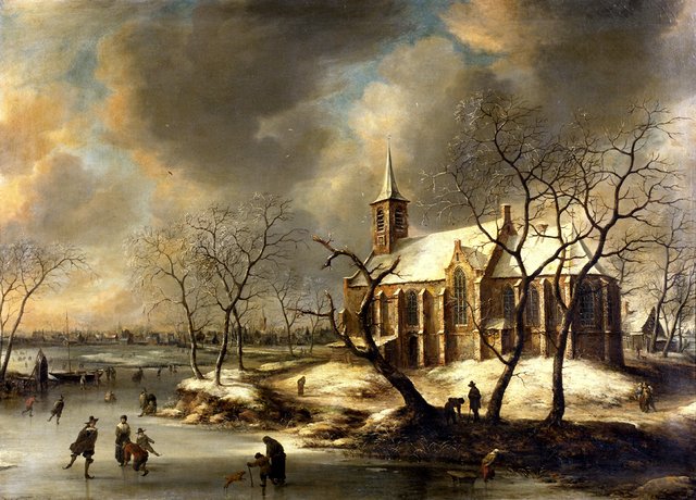 Kerk te Kudelstaart in de winter by Jan Abrahamsz Beerstraaten