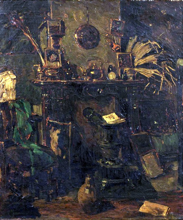 The artist's studio with mantelpiece by Suze Robertson