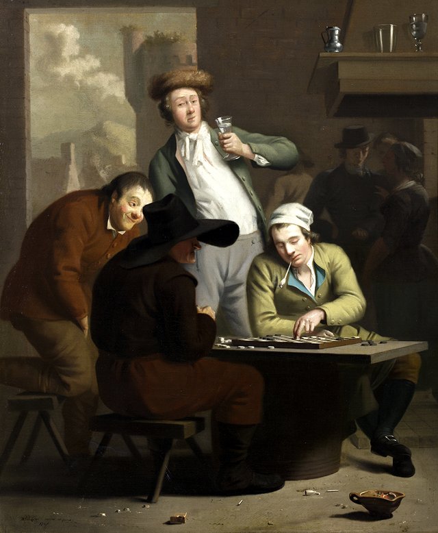 Damspelers in een herberg by Willem Bartel van der Kooi