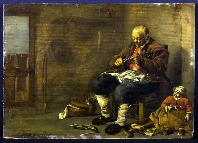 Houtsnijder met kind by Jacob Duck