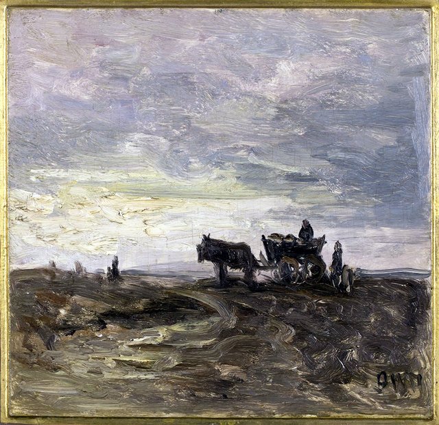 Landschap met boerenkar by Hendrik Willem Mesdag
