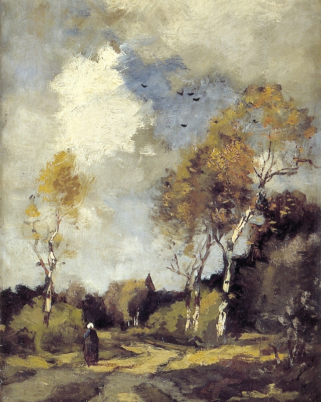 Landschap met berkenboompjes by Théophile de Bock
