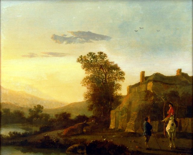 Landscape with Rider in the Evening Light by Abraham van Calraet