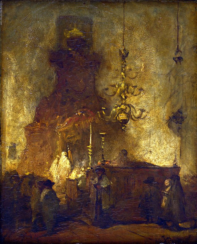 Synagoge in de Wagenstraat te Den Haag by Johannes Bosboom