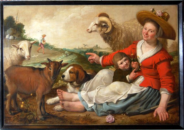 Herderin met kind in landschap by Jacob Gerritsz. Cuyp