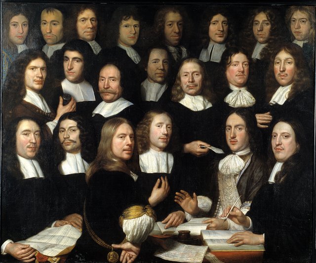 Mint masters of the Mint of Holland in Dordrecht (dated 1674 and 1677) by Samuel van Hoogstraten