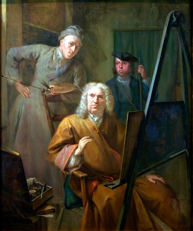 Portrait of Cornelis van Lill, his grandson and the painter himself by Aert Schouman