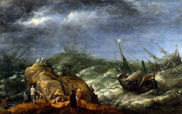 Schipbreuk op rotsen by Adam Willaerts