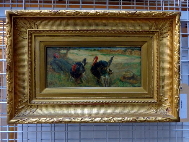 Kalkoenen in een landschap by August Allebé