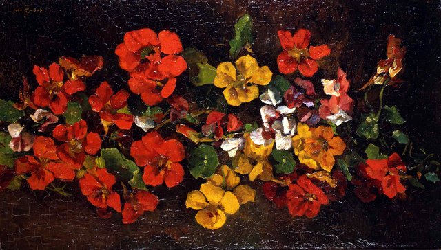 Bloemstuk met O.I. kers by Willem de Zwart