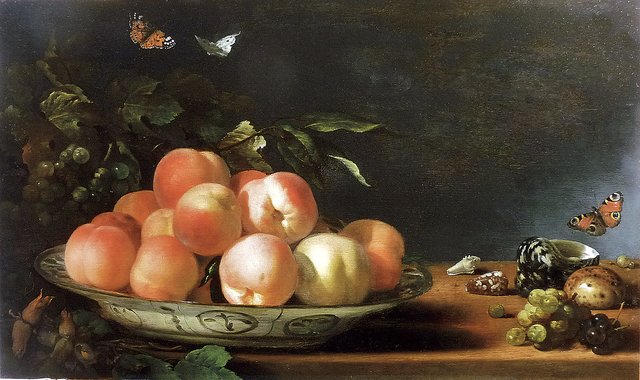 Stilleven met perziken by Abraham van Calraet