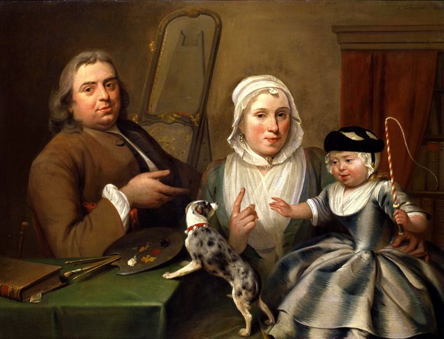 Portrait of the painter Albertus de Jonck (1714-1766), his wife Maria Verpoorten and their son William by Aert Schouman
