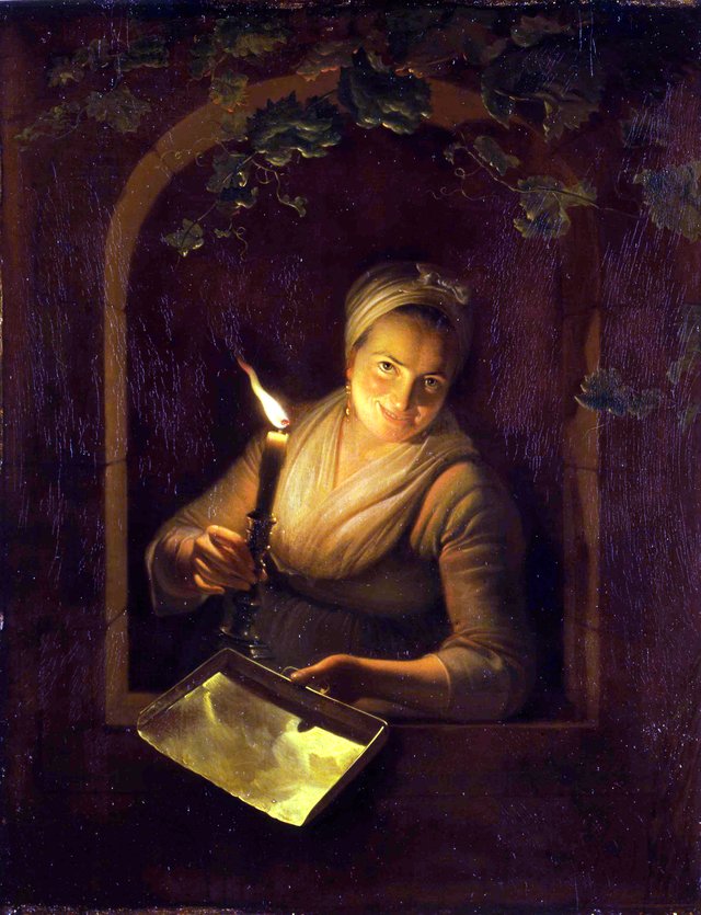 Vrouwtje in een nis bij kaarslicht by Michiel Versteegh