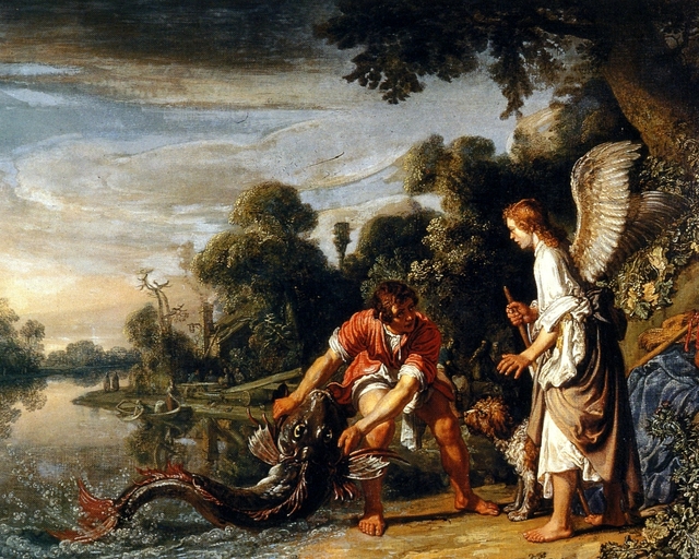 Tobias catches the fish by Pieter Lastman