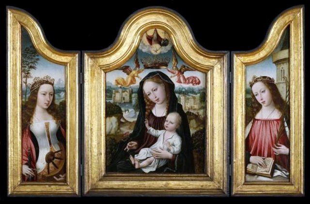 Triptych Madonna and Child with Saints Catherine and Barbara by Master of the Legend of the Magdalene