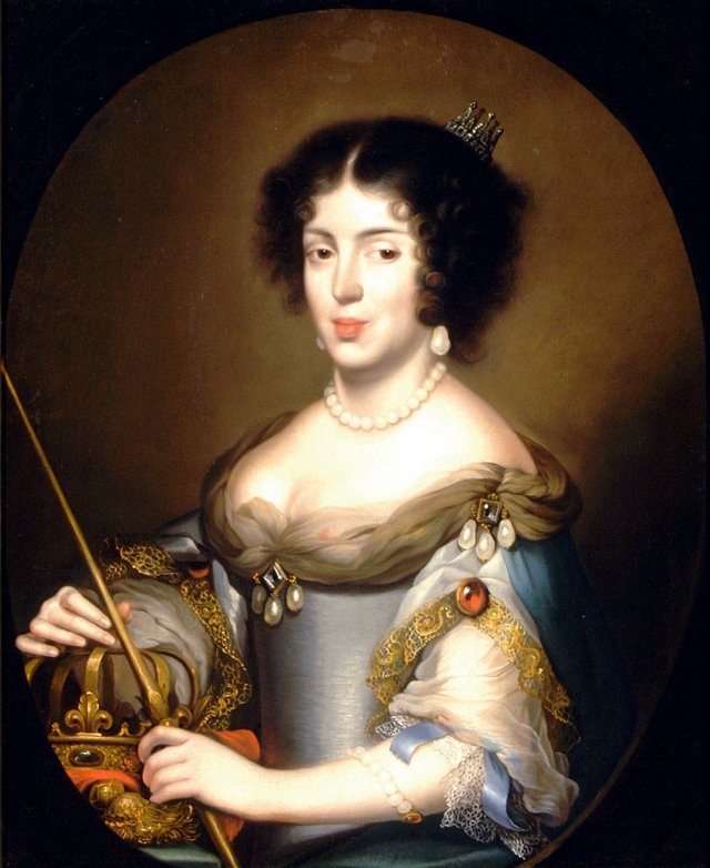 Portrait of Queen Marie Casimire Sobieska with a nipple visible by Daniel Schultz