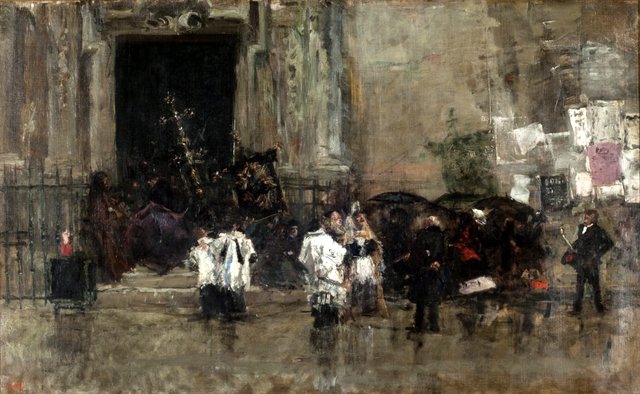 The procession surprised by the rain by Mariano Fortuny Marsal