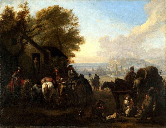 Travelers in Front of the Inn by Jan van Huchtenburgh