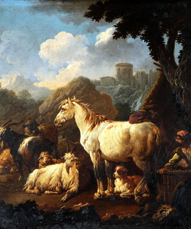 Shepherd and animals in a landscape by Philipp Peter Roos