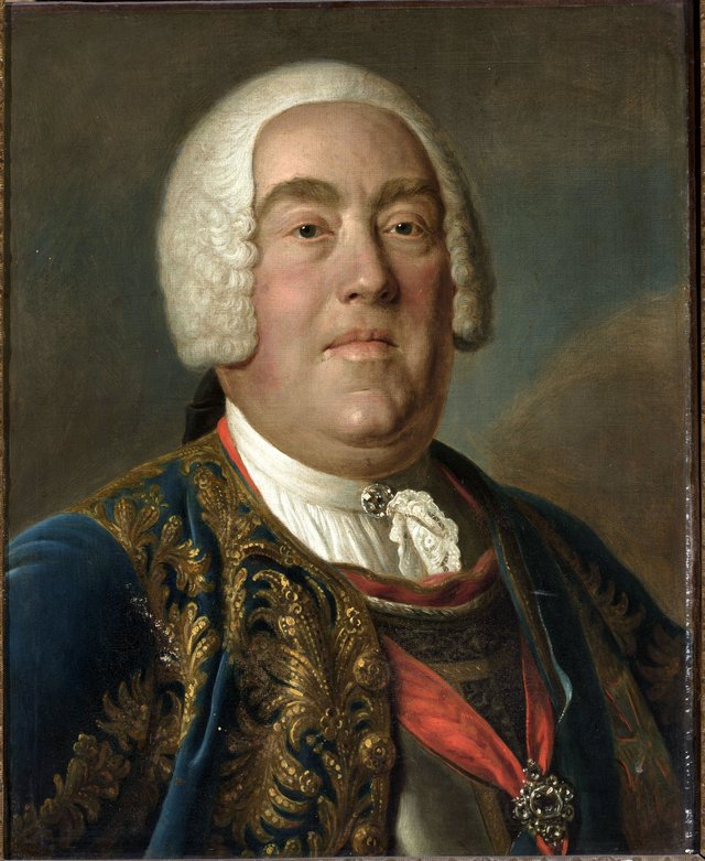 Portrait of Augustus III of Poland in blue coat and cuirass. by Pietro Rotari