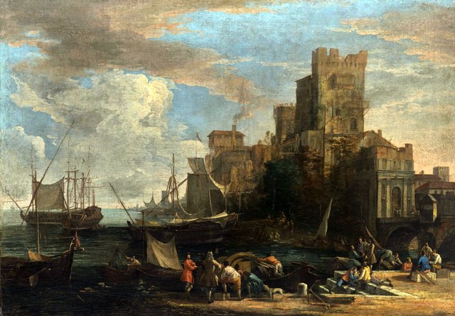 A Caprice View of a Seaport by Luca Carlevarijs