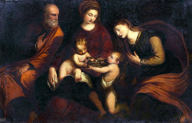 The Holy Family with Saints John and Catherine by Andrea Schiavone