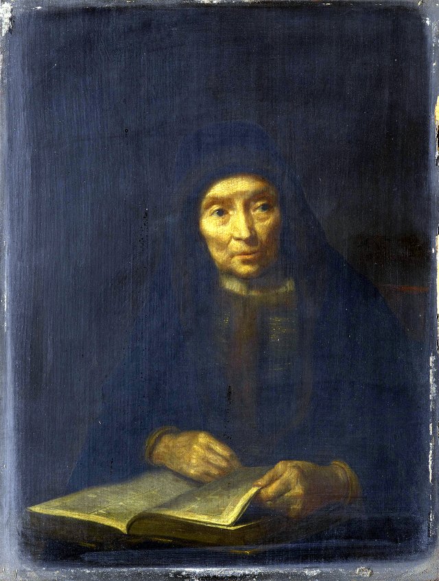 An Old Woman with a Book Open before her by Abraham van Dijck